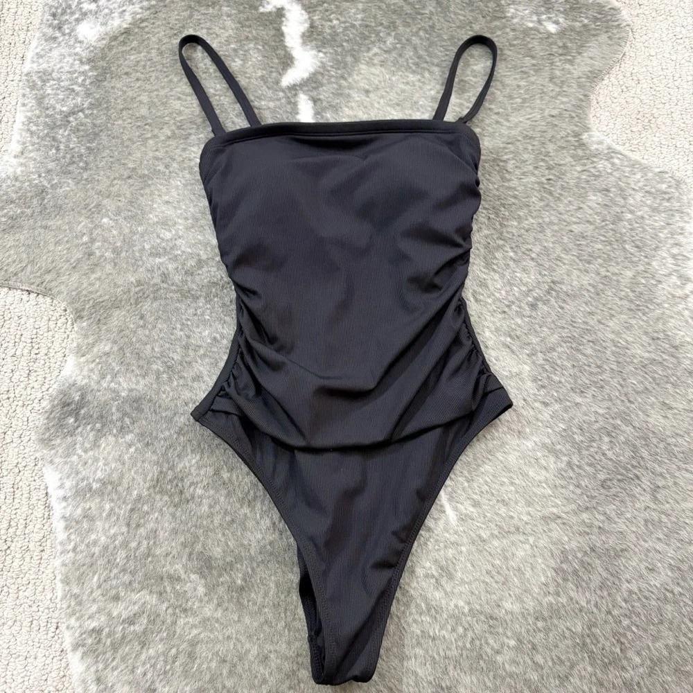 NWT Shade & Shore Black HIgh Leg Cheeky Swimsuit